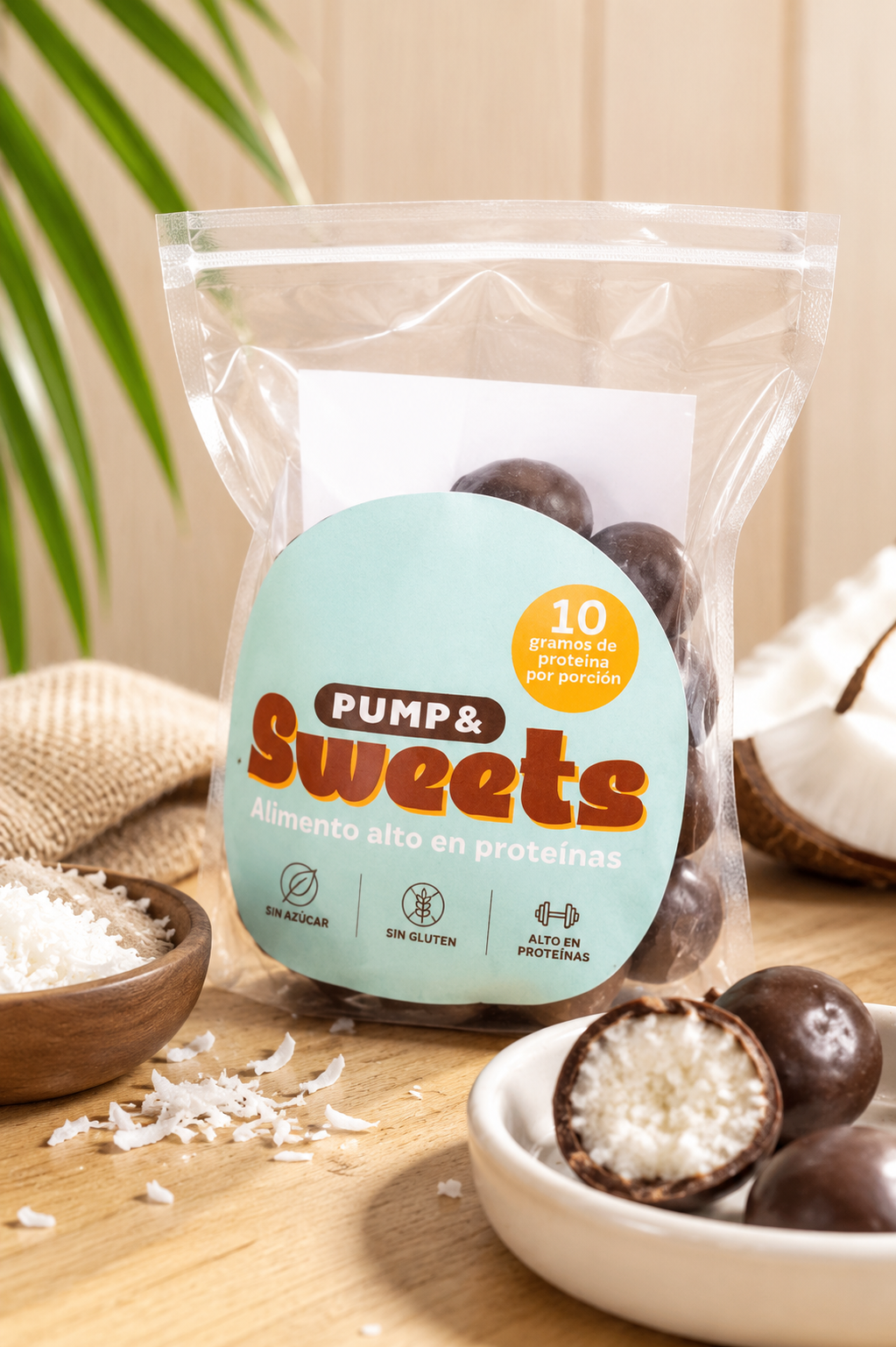 Bolitas de Coco bañadas en Chocolate 10 g de proteína sin azúcar sin gluten