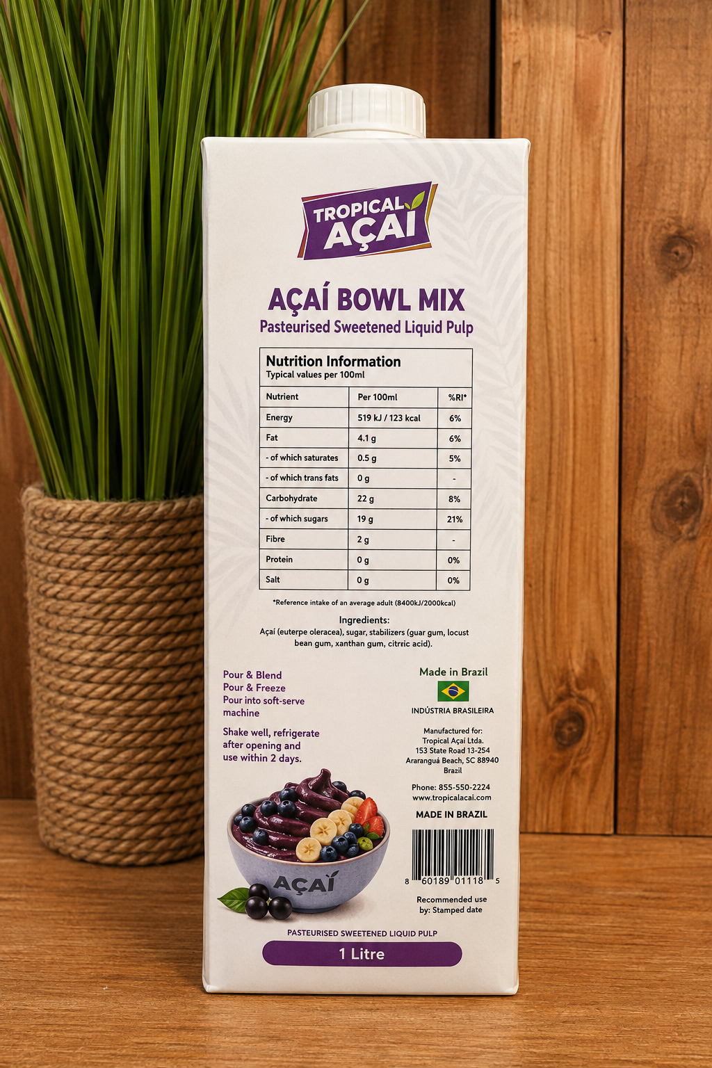 Acai Bowl Mix Producto elaborado en Brasil (1 litro)