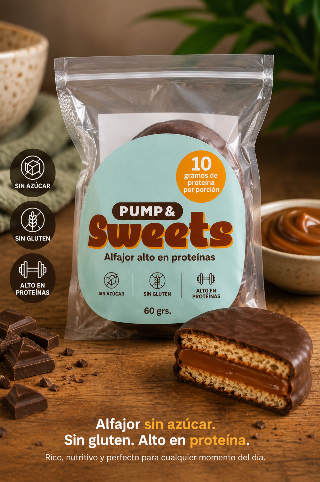 Alfajor alto en proteína sin azúcar sin gluten