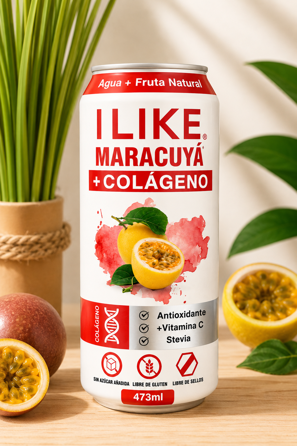 Agua Fruta Natural Colágeno Vitamina C y Stevia